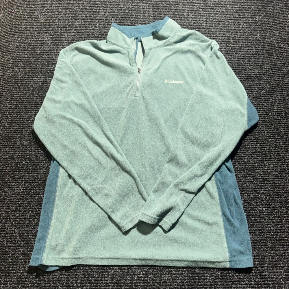 Columbia Men XXL Quarter Zip Fleece Pullover Sage Green Slate Blue Outdoor Layer